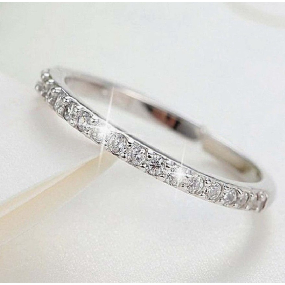 NEW Dainty 14k Gold Plated S925 Simulated Diamond Band Ring, Adjustable Band‎